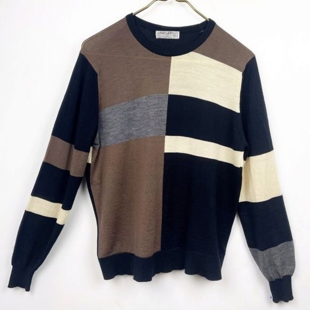 Men's Colorblock Crewneck Sweater - Black/Brown/Cream